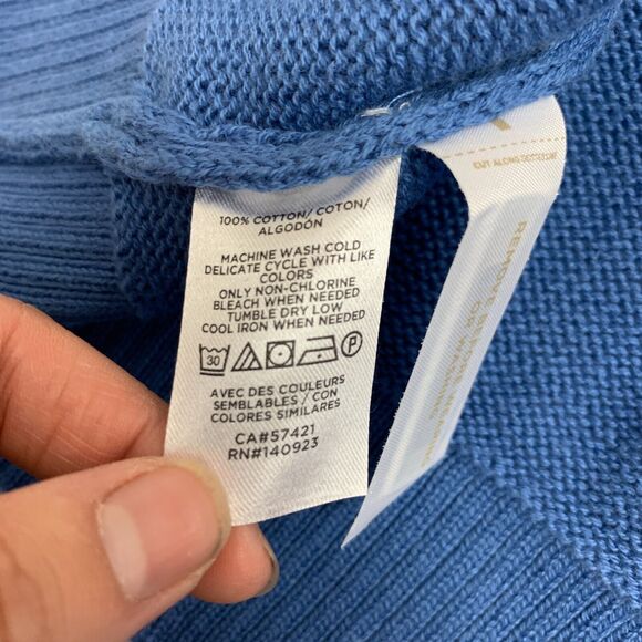 Loft Ann Taylor Cardigan Womens S Small Cadet Blue Cotton Big Button Ribbed Trim - Picture 10 of 14